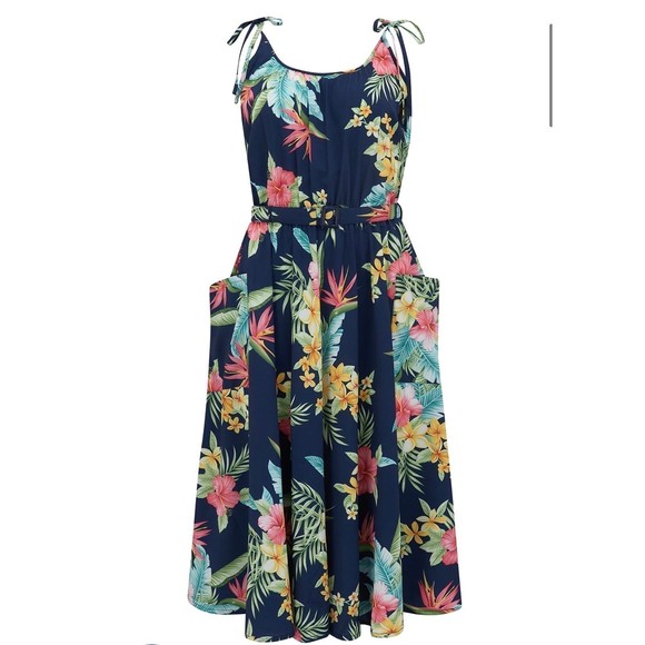 Size UK18 Suzy in Honolulu Navy Print Dress by Rock n Romance Vintage - Picture 4 of 7